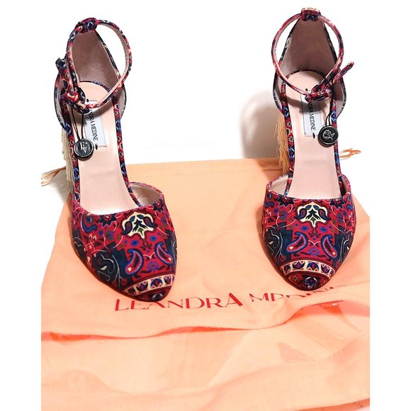 Leandra Medine Batik Print Fringe d’Orsay Pumps Women 38 EU - Picture 4 of 9